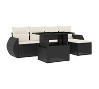 Eleganz Set di 6 divani da giardino in polyrattan nero con cuscino, resistente alle intemperie e confortevole per terrazza, balcone o giardino, mobili moderni per esterni per rilassarsi all'aperto