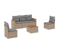 Eleganz Set di 6 divani da giardino in rattan PE con cuscino, in acciaio verniciato a polvere, colore beige, perfetto per terrazza e giardino, durevole e resistente alle intemperie
