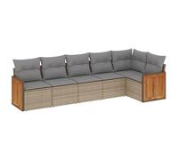 Eleganz Set di 6 divani da giardino in rattan PE e acciaio verniciato a polvere, colore beige, per terrazza e giardino, resistente alle intemperie e facile da pulire