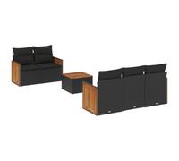 Eleganz Set di 6 divani da giardino in rattan PE nero con cuscino, in acciaio verniciato a polvere, moderno set per esterni per terrazza e giardino, durevole e resistente alle intemperie