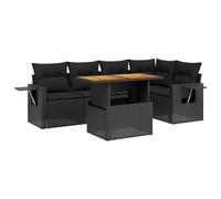 Eleganz Set di 6 divani da giardino in rattan sintetico nero con cuscino, in acciaio verniciato a polvere, durevole e resistente alle intemperie, perfetto per terrazza e giardino