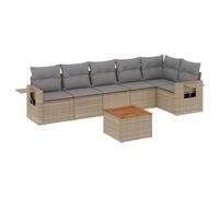 Eleganz Set di 7 divani da giardino in polyrattan con cuscino - beige, resistente alle intemperie e durevole per terrazza, balcone o giardino - Mobili moderni per rilassarsi e intrattenimento