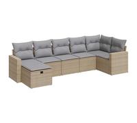 Eleganz Set di 7 divani da giardino in polyrattan con cuscino beige - Set di mobili per esterni durevole per terrazza e giardino