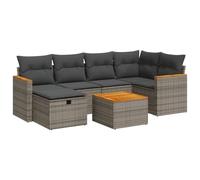 Eleganz Set di 7 divani da giardino in polyrattan con cuscino - mobili grigi per esterni per terrazza e balcone, resistente alle intemperie e confortevole