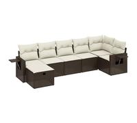 Eleganz Set di 7 divani da giardino in polyrattan con cuscino - Set di mobili da esterno durevole per terrazza e balcone in marrone - Resistente alle intemperie e confortevole