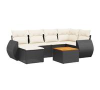 Eleganz Set di 7 divani da giardino in polyrattan nero con cuscino, durevole e resistente alle intemperie, per terrazza, balcone o giardino, mobili moderni per rilassarsi e comodità