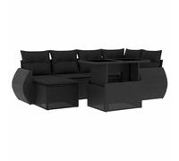 Eleganz Set di 7 divani da giardino in polyrattan nero con cuscino - Mobili moderni per esterni per terrazza e balcone, resistente alle intemperie e confortevole