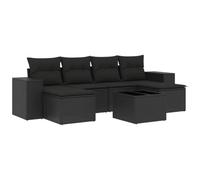 Eleganz Set di 7 divani da giardino in polyrattan nero con cuscino, resistente alle intemperie e confortevole per terrazza, balcone o giardino, mobili moderni per esterni