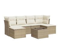 Eleganz Set di 7 divani da giardino in rattan PE e acciaio, beige, durevole e resistente alle intemperie, perfetto per terrazza e giardino, con cuscino, comfort e stile