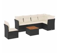 Eleganz Set di 7 divani da giardino in rattan sintetico nero con cuscino, in acciaio verniciato a polvere, durevole e resistente alle intemperie, perfetto per terrazza e giardino