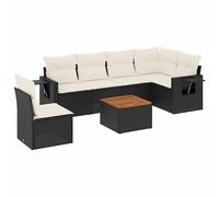 Eleganz Set di 7 divani da giardino in rattan sintetico nero con cuscino, in acciaio verniciato a polvere, resistente alle intemperie e durevole, per terrazza e giardino