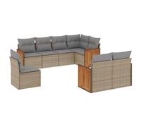 Eleganz Set di 8 divani da giardino in polyrattan con cuscino, beige, resistente alle intemperie, per terrazza e balcone, comodo set lounge