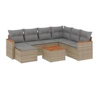 Eleganz Set di 8 divani da giardino in rattan PE e acciaio verniciato a polvere, beige - Divano esterno durevole con cuscino per terrazza e giardino
