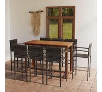 Eleganz Set di 9 bar da giardino grigio in legno massiccio di acacia, trattato a olio, durevole ed elegante set di mobili da giardino per terrazza e giardino