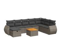 Eleganz Set di 9 divani da giardino con cuscino grigio, in rattan sintetico e acciaio verniciato a polvere, durevole e resistente alle intemperie, perfetto per terrazza e giardino
