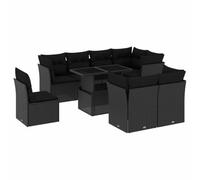 Eleganz Set di 9 divani da giardino in polyrattan nero con cuscino, per terrazze e balconi, resistenti alle intemperie e comodi