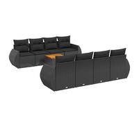 Eleganz Set di 9 divani da giardino in polyrattan nero con cuscino, resistente alle intemperie, per terrazza, balcone o giardino, comodo set lounge