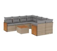 Eleganz Set di 9 divani da giardino in rattan PE con cuscino, beige, acciaio verniciato a polvere, durevole e resistente alle intemperie, perfetto per terrazza e giardino