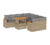 Eleganz Set di 9 divani da giardino in rattan PE e acciaio verniciato a polvere, colore beige, durevole e facile da pulire, per terrazza e giardino