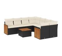 Eleganz Set di 9 divani da giardino in rattan PE nero con cuscino, in acciaio verniciato a polvere, durevole e resistente alle intemperie, perfetto per terrazza e giardino