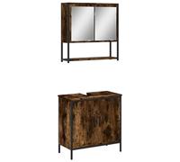 Eleganz Set di mobili da bagno in legno di affumicatura con acciaio verniciato a polvere e vetro, set da 2 pezzi