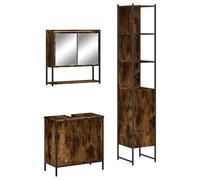 Eleganz Set di mobili da bagno in legno di affumicatura con acciaio verniciato a polvere e vetro, set di mobili da bagno moderno per un ambiente elegante