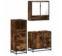 Eleganz Set di mobili da bagno in legno di affumicatura con metallo e vetro, set da 3 pezzi