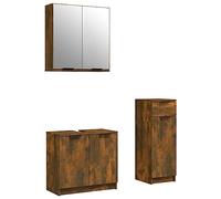 Eleganz Set di mobili da bagno in legno di affumicatura e vetro, 3 pezzi