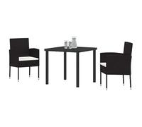 Eleganz Set di mobili da giardino in rattan sintetico, 3 pezzi, nero, con cuscino, durevole set di mobili da giardino per terrazza e balcone, accogliente sala da pranzo per il divertimento all'aria