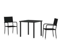 Eleganz Set di mobili da giardino in rattan sintetico, 3 pezzi, nero, con cuscino, per terrazze e balconi, comodo set da pranzo per il divertimento all'aria aperta