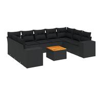 Eleganz Set divano da giardino, 10 pezzi, in rattan PE e acciaio verniciato a polvere, nero, con cuscino, durevole e resistente alle intemperie, per terrazza e giardino