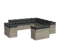 Eleganz Set divano da giardino in rattan PE e acciaio verniciato a polvere, 13 pezzi, colore grigio chiaro, durevole, resistente alle intemperie, perfetto per terrazza e giardino