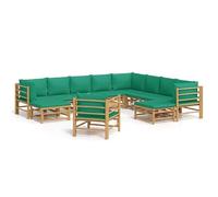 Eleganz Set lounge da giardino in bambù con cuscino verde, 12 lg. Finitura a olio naturale, durevole ed ecologico, perfetto per terrazza e giardino