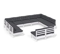 Eleganz Set lounge da giardino in legno di pino massiccio con cuscino, 11 LG., bianco, 100% poliestere, perfetto per terrazza e giardino, durevole e facile da pulire