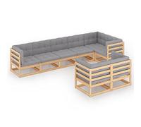 Eleganz Set lounge da giardino in legno massello con cuscino, 8 LG., pino non trattato, 100% poliestere, durevole ed ecologico, perfetto per terrazza e giardino