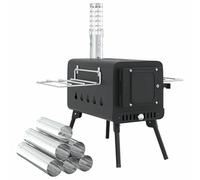 Eleganz Stufa a tenda, in acciaio verniciato a polvere, con scarico fumo e gambe pieghevoli, ideale per soggiorno o terrazza, colore nero e durevole