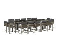 Eleganz Tavolo da giardino 15 pezzi con cuscino in polyrattan - Mobili per esterni durevoli per giardino, terrazza o balcone - Design grigio per uno stile moderno