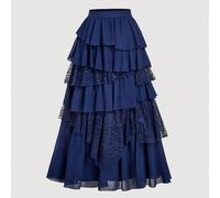 Eleganza boho-western: Gonna lunga in chiffon e pizzo fluida in nero - il tuo compagno senza sforzo per i picnic dell'ora d'oro e le avventure bohémien L,M,S,XL,XS,XXL,XXS,XXXL,XXXXLColore unicoTessut