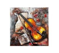 Eleganza Melodica Violino e Rose 3D Wall Art Metallo Legno Musica 80 x 80...