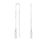 Eleganza minimalista gancio lungo filo semplice tre simulato perla bianca Threader orecchini per le donne adolescenti .925 Sterling Silver U gancio stabilizzatore