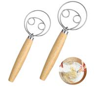 Elegaperma 2 frusta Danish Dough Whisk, con manico in legno in 2 misure, impastatrice a mano, frusta danese per torte, pane, pasticcini o impasto per pizza, frusta per pane