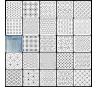 Elegaperma 24 stencil con motivi geometrici, Sashiko, 13 x 13 cm | Sashiko - Stencil geometrici in plastica TPE, stabilizzatori per ricamo a mano e cucito (bianco)