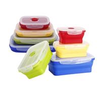 Elegauit Ciotole Pieghevoli, 4 Pezzi Contenitori di Stoccaggio Pieghevoli Rettangolari in Silicone con Coperchi per Microonde, Lavastoviglie, Congelatore, Strumento Essenziale per Campeggio, Camper