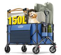 Elegear Carrello da campeggio pieghevole con freno, 150 l, con manico regolabile e ruote per tutti i terreni a 360°, carrello pieghevole per spiaggia, giardino, picnic, trasporto, blu