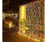 Elegear Tenda Luminosa Natale 6x3M 600LED, Luci 8 Modalità con Memoria, Impermeabilità IP44 Esterno Cascata Decorazioni Natalizie per Festa, Giardino, Matrimonio, Bianco Caldo