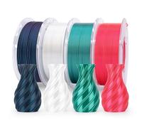 ELEGOO Filamento Seta PLA 1,75 mm Multicolore 4×250 g, Silk PLA Filamento per Stampante 3D Precisione dimensionale +/- 0,02 mm, Set da 4 bobine da 250 g, Verde Agrifoglio/Rosso/Bianco/Nero Galassia