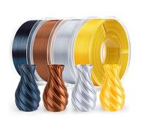 ELEGOO Filamento Seta PLA 1,75 mm Multicolore 4×250 g, Silk PLA Filamento per Stampante 3D Precisione dimensionale +/- 0,02 mm, Set da 4 bobine da 250 g, Oro/Grigio Argento/Rame/Nero Galassia
