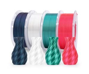 ELEGOO Filamento Seta PLA 1,75 mm Multicolore 4×250 g, Silk PLA Filamento per Stampante 3D Precisione dimensionale +/- 0,02 mm, Set da 4 bobine da 250 g, Verde Agrifoglio/Rosso/Bianco/Nero Galassia
