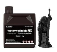 ELEGOO Resina Lavabile ad Acqua 2.0 Aggiornata, Minore Restringimento e Maggiore Precisione, 2 kg Nero, UV 405nm per Stampanti 3D LCD