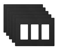 ELEGRP Placche decorative da parete a 3 moduli, senza viti, copertura in termoplastica infrangibile di medie dimensioni, per interruttore di uscita della presa, elencate UL (confezione da 5, nero